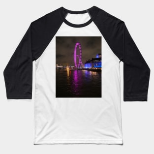 London Eye Ferris Wheel pink in night Baseball T-Shirt